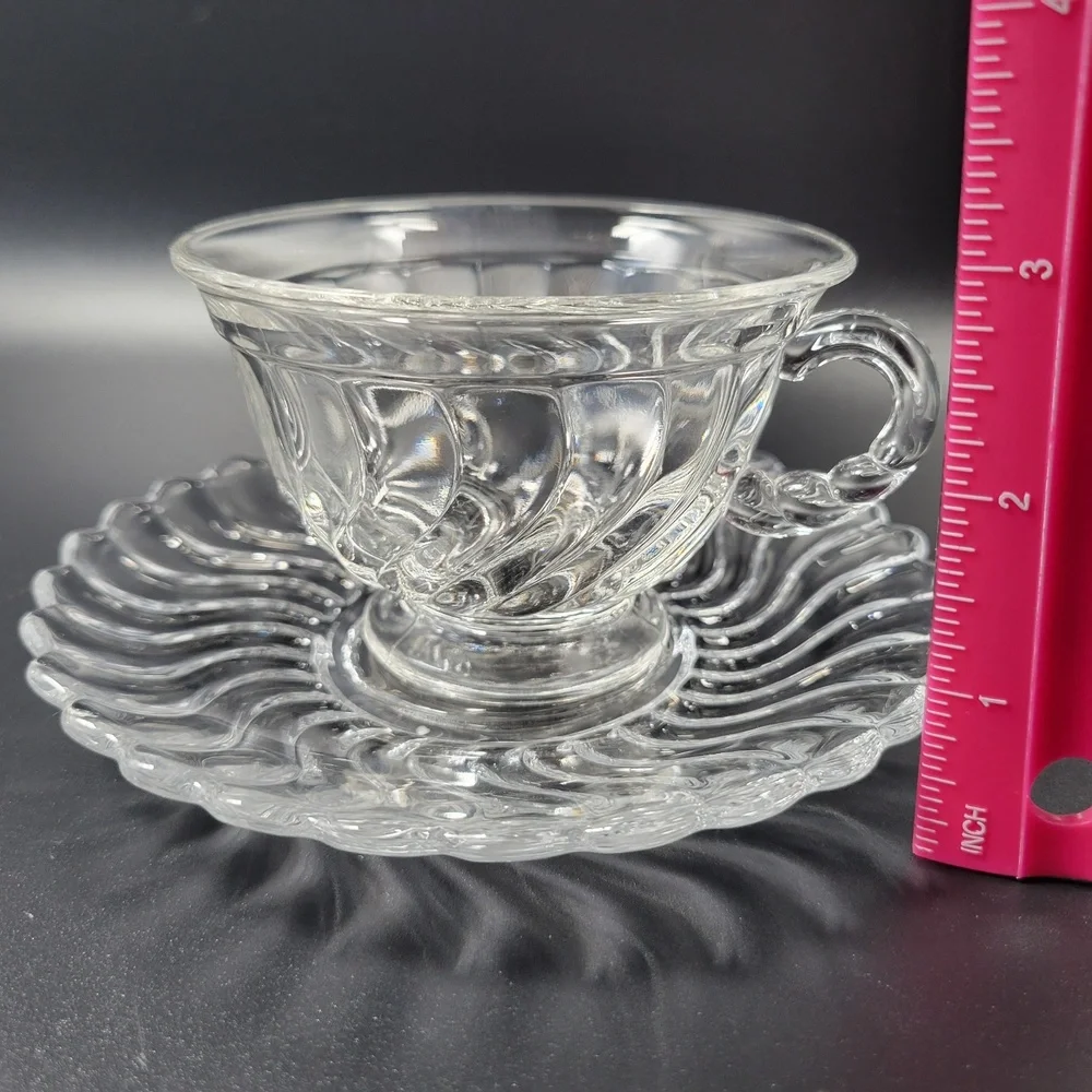 VTG Fostoria Colony 2412 Swirl Glass Footed Tea Cup and‎ Saucer Set Lot Of 2